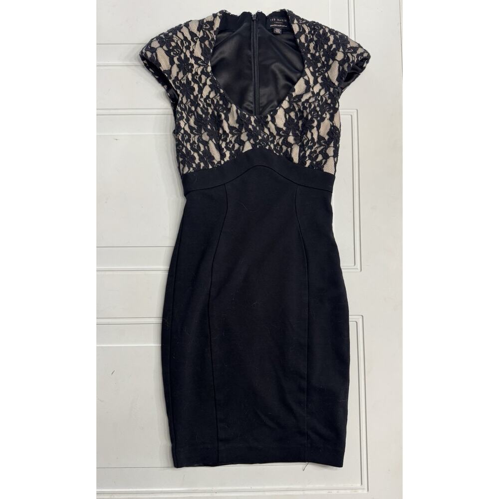 Ted Baker London Briony Black Nude Lace Top Bodycon Mini Dress Size 0